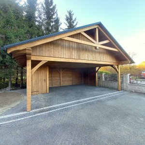 Wiata drewniana dwuspadowa 5.5x7.5, samochodowa, dwustanowiskowa - Myślenice