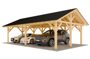 Projekt wiaty samochodowej drewnianej 5x9, czterostanowiskowa, dach dwuspadowy