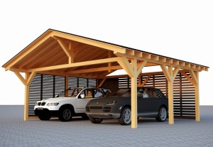 Wiata dwuspadowa dwustanowiskowa KORSYKA 5x6,5 z zabudową ścian, wersja standard
