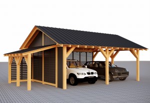 Wiata dwuspadowa dwustanowiskowa IKARIA 5x6.5 z zabudową ścian, wersja standard
