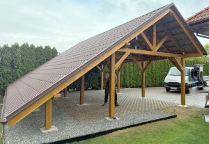 Wiata drewniana 6,5x8 Sycylia, wersja standard, blacha z powłoką antykondensacyjną